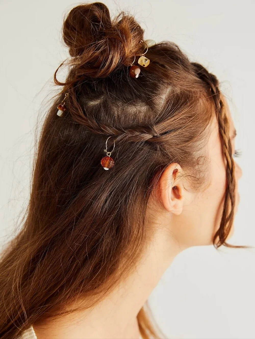Free People Multicolor Glass Charm Hair Rings Boho Chic Bohemian Festival